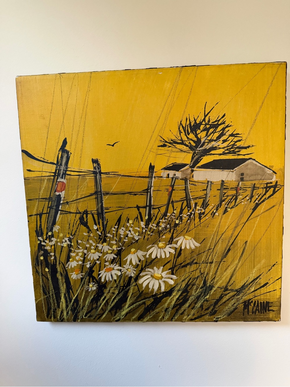 Vintage Painting Robert McCaine Oil Painting on Canvas Daisy Flower Retro Boho - Picture 8 of 12